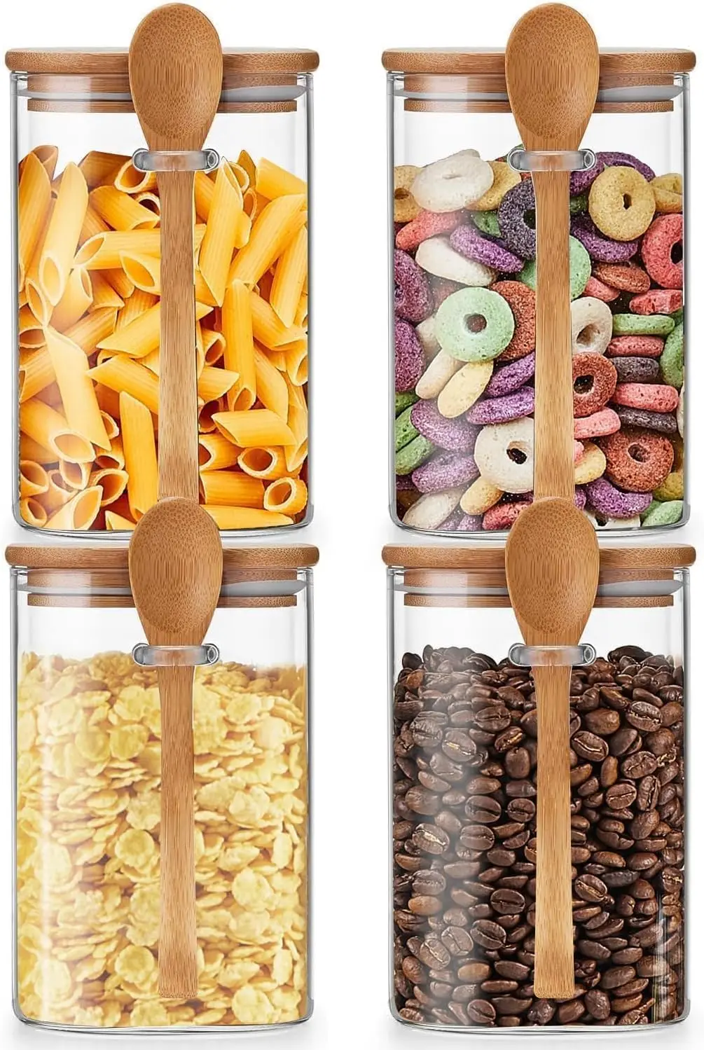 

4-Piece Airtight Glass Jars with Bamboo Lid and Spoon, 49OZ Food Storage Containers for Kitchen
