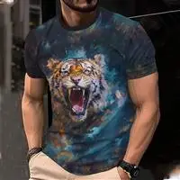 

Tiger Print T-shirt 3D Animal Men's Shirt Summer Short sleeved Men's Pullover T-shirt Casual Top Tees Men's Clothing