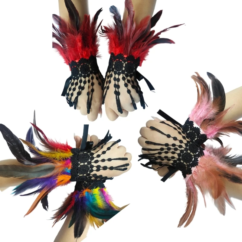 

E15F Готическая вечеринка с рукавами и рукавами, легкие кружевные аксессуары с перьями для танцевальных костюмов