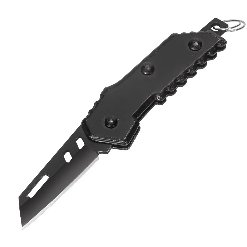 New Stainless Steel Unpacking Folding Pocket Knife Keychain Pendant Portable Outdoor Black Mini Fruit Knives Self-defense Knife