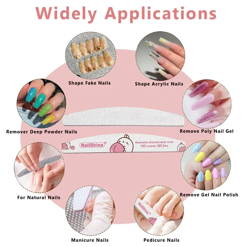 10 Pcs/Lot Professional Nail Files Buffer 100/180 Limas Manicura Block Grey Boat Gel Polishing Acrylic Sanding Nail File Kit image 5