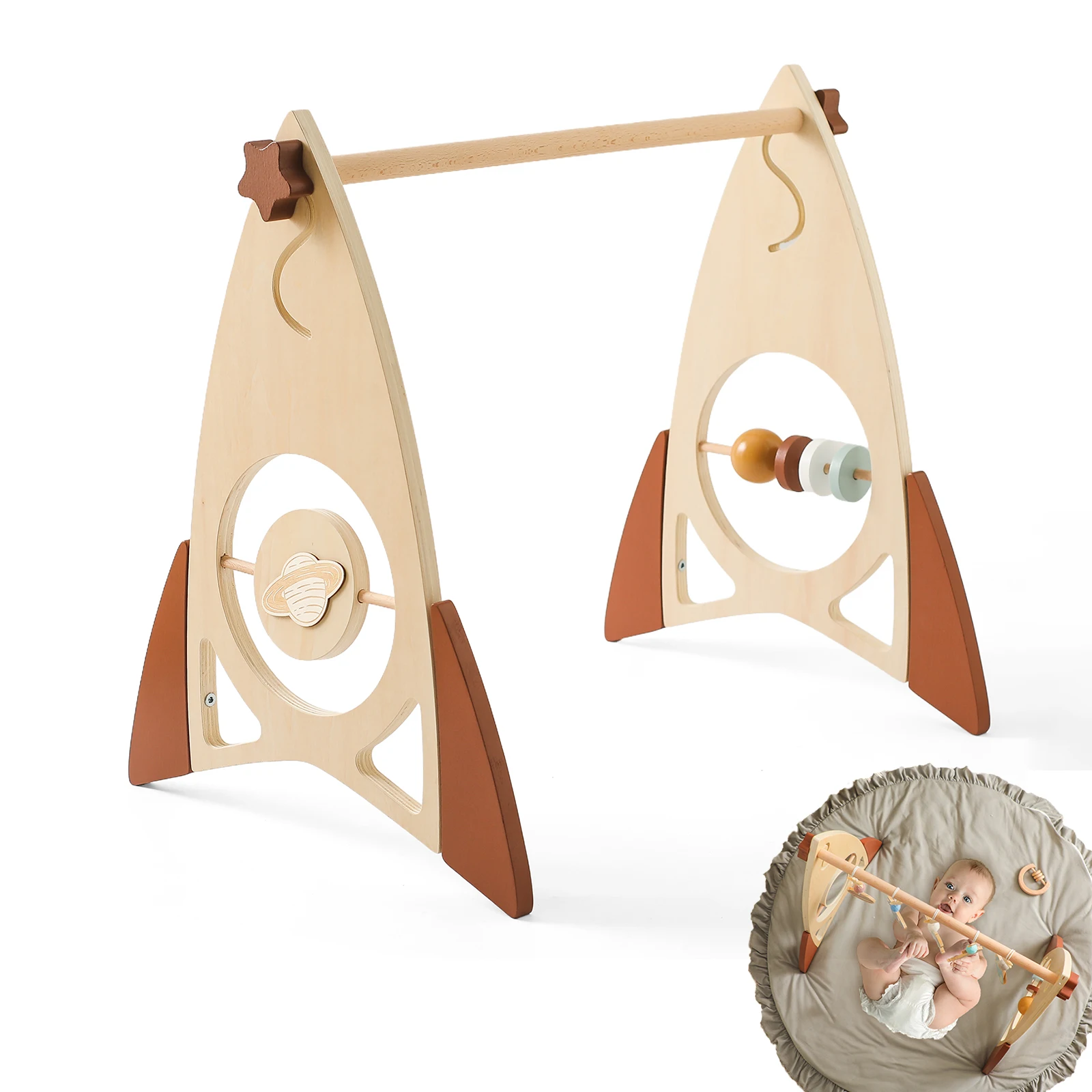 Baby Montessori Toys Wooden Rocket Gym Frame Splint Triangle Newborn Activity Gym Frame Foldable Play Gym Frame Activity Gym Toy