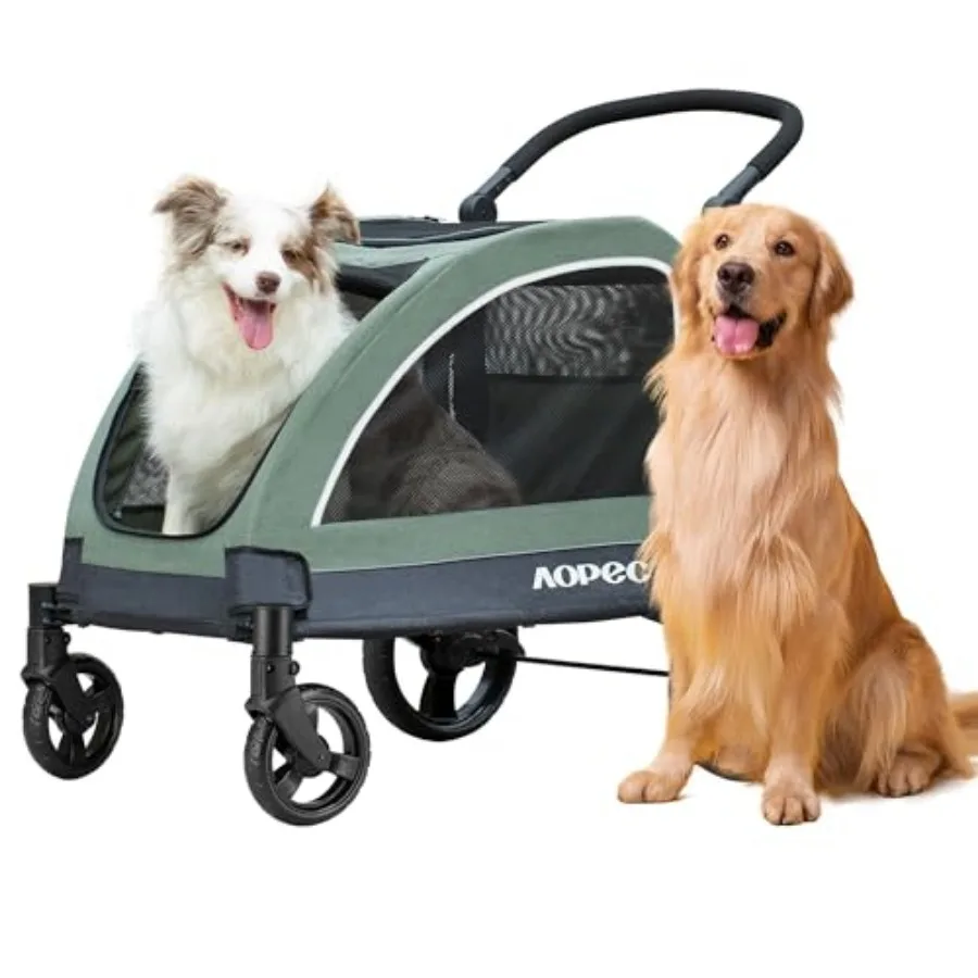

Large Dog Stroller - Dual Entry Safety Folding Pet Stroller with Adjustable Handle, All-Terrain 4-Wheel, 160 lbs Weight Capacit