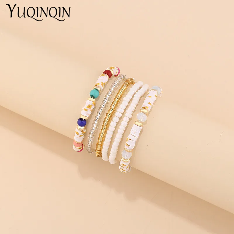 Trendy Acrylic Bohemian Bracelets Set for Women Men Multi-layer Seed Beads Chain Bracelet Bangles Charm Ladies Fashion Jewellery