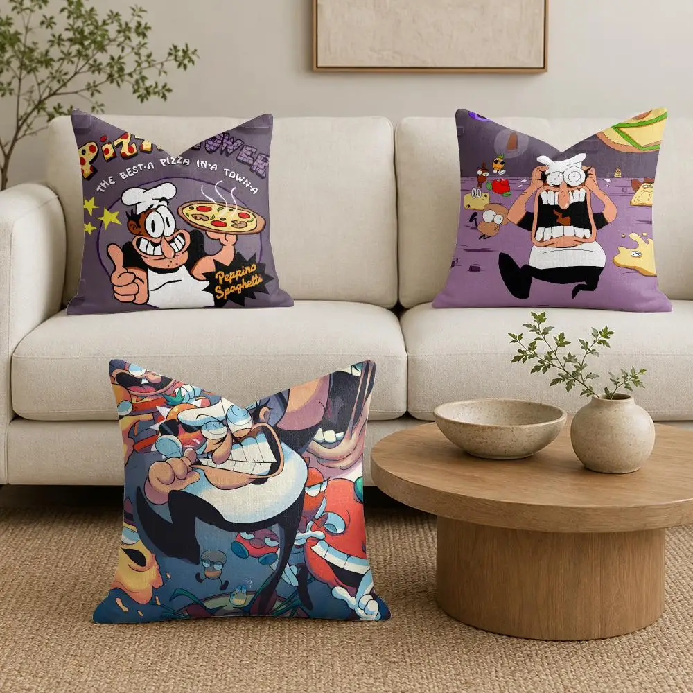 Video Game P-Pizza Tower Cushion Cover Organic Linen Square Pillow Case Durable Non-Allergenic And Kind To Skin