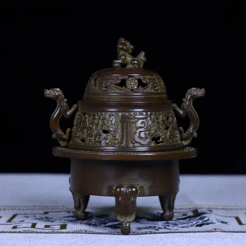Pure copper three-legged elephant head ornament, burner for incense coils, Suzhou craftsmanship with pati