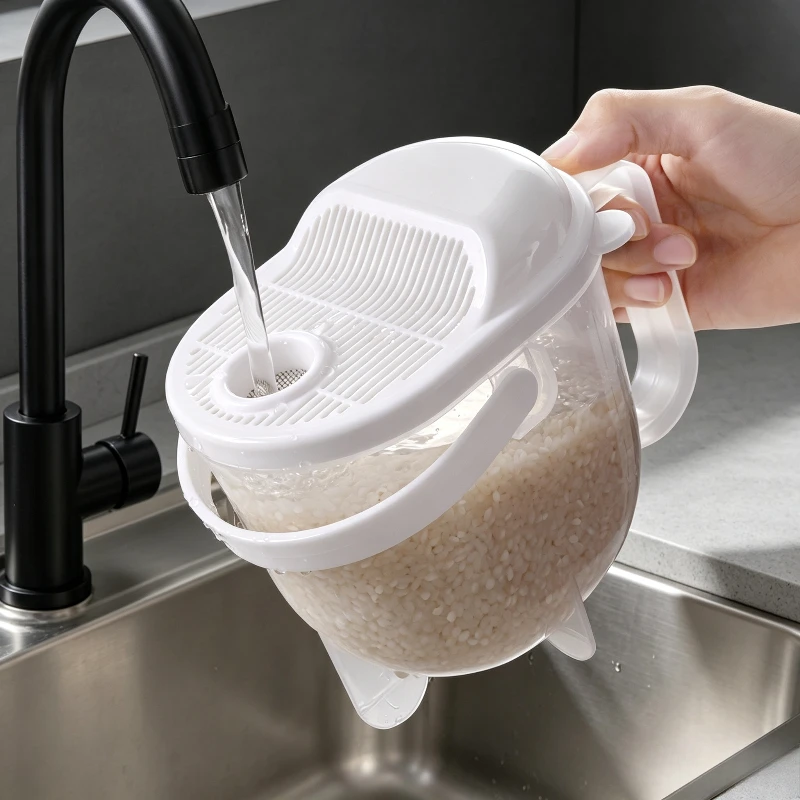 No Hand Washing Rice Washer Flushing Type Rice Strainer Lazy Rice Cleaning Tool Multifunctional Kitchen Rice Drain Basket