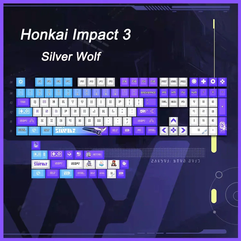 128 Tastenkappen für Genshin Impact und Honkai Impact 3, Cherry Anime Hu Tao Elysia PBT Cosplay Tastenkappen für MX-Schalter-Tastaturen – Detail 30