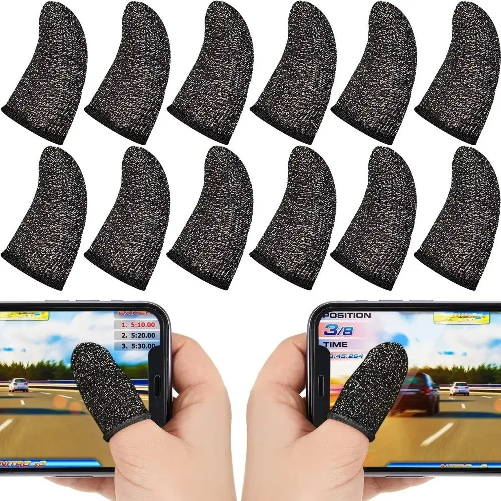10PCS Nano Fiber Gaming Finger Sleeves Breathable Anti-Sweat Touchscreen Finger Cots Knitted Heat-Fused Edges