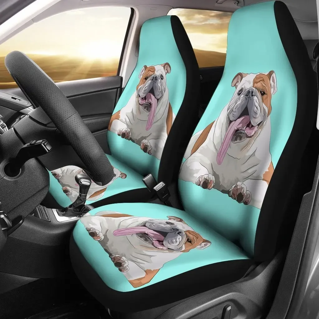 Bulldog Pattern Print Seat Cover Car Seat Covers Set 2 Pc, Car Accessories Car Mats,Universal Front Seat Protective Cover