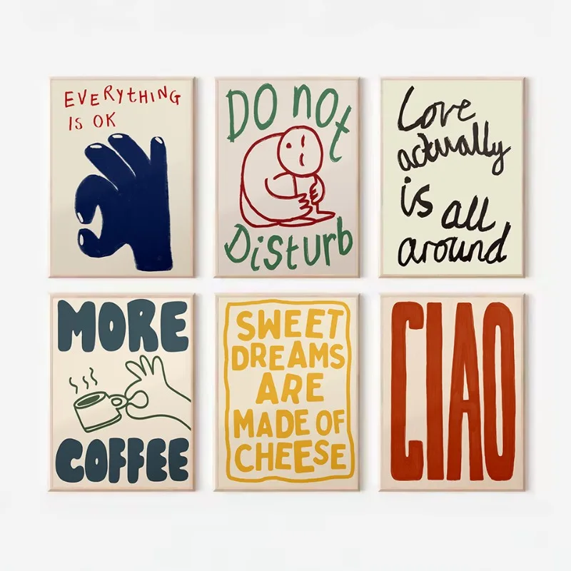 1PC frameless decorative art print,Trendy Abstract Life Food Quotes CIAO Typography Funny Aesthetic Poster Canvas Painting Wall