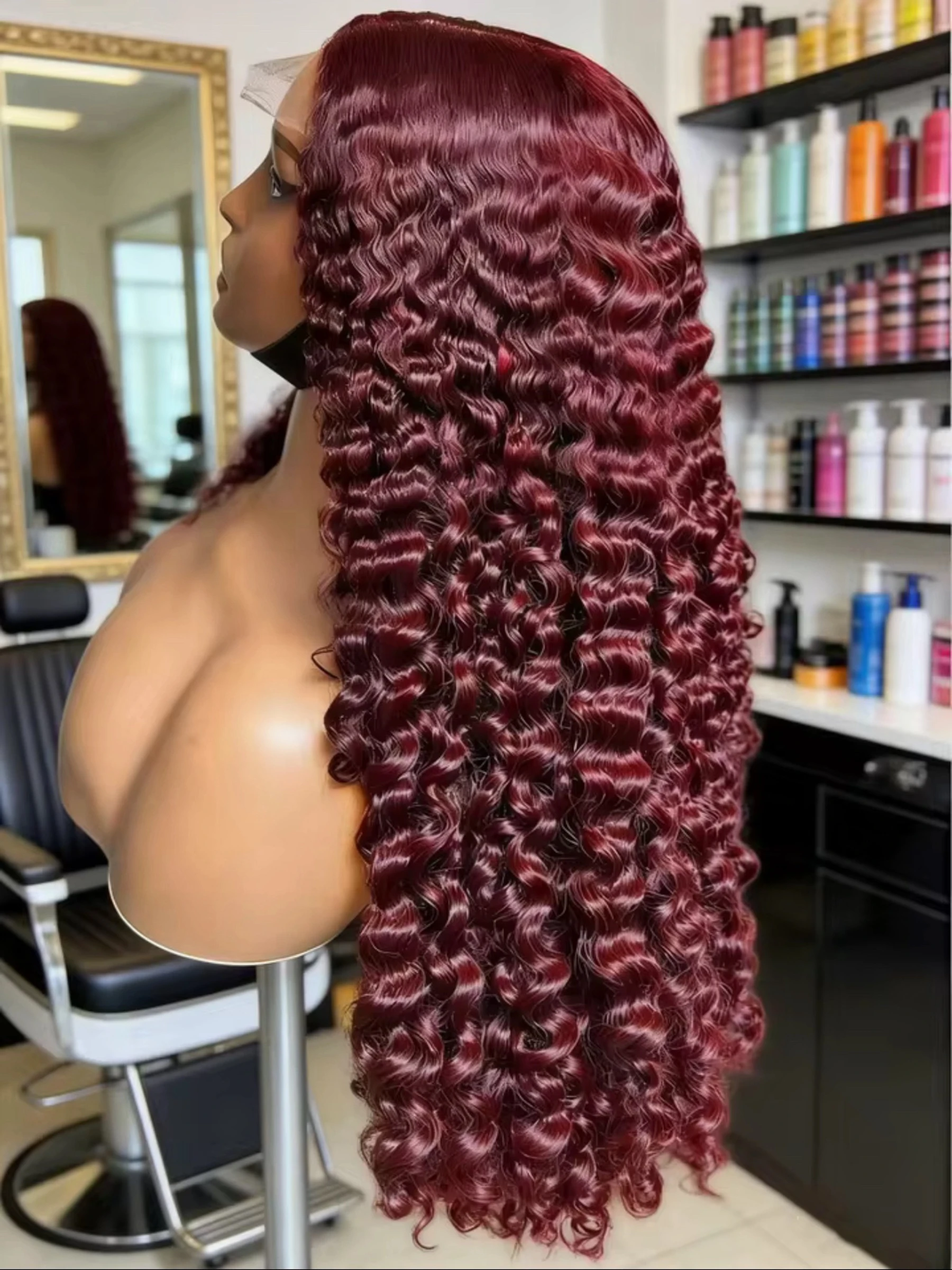 Pelucas de encaje frontal completo HD 13X4X1 de onda profunda, color Rojo Borgoña 99J, pre-arrancadas con cabello de bebé, nudos decolorados, para boda, cosplay y fiesta
