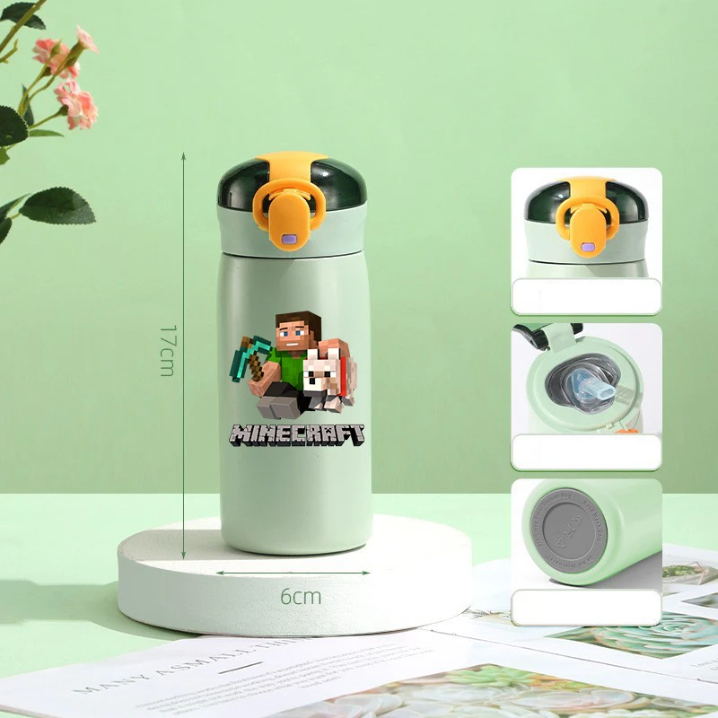 

320ml Game Theme 304 Stainless Steel Insulated Cup Boys Girl Minecrafted Portable Straw Water Bottles Children Travel Cup Gifts