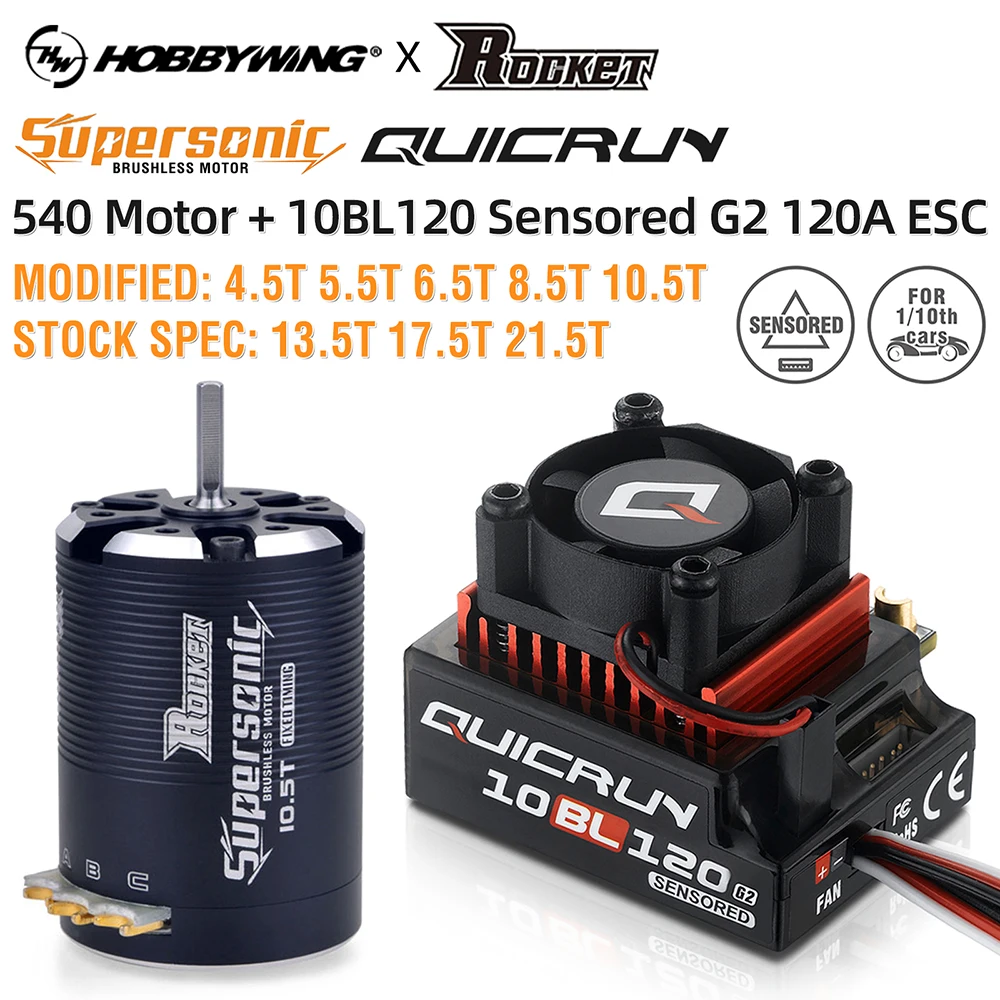 Hobbywing 10BL120 ESC Rocket 540 Motor Sensored Brushless Combo for 1/10 Drift RC Car