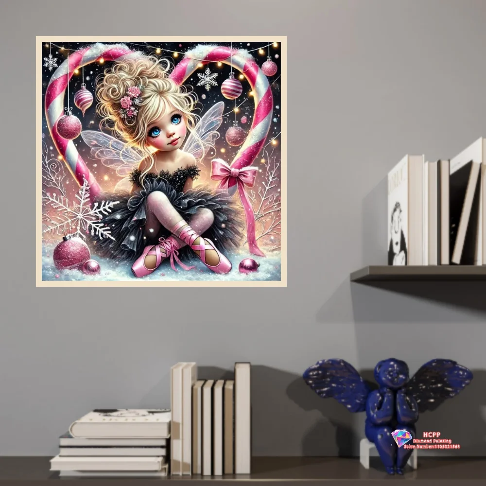 Christmas Fairy Ballerina with Candy Cane 5D DIY Diamond Painting Set with Square and Round Diamonds Crafts Home Decor Gifts