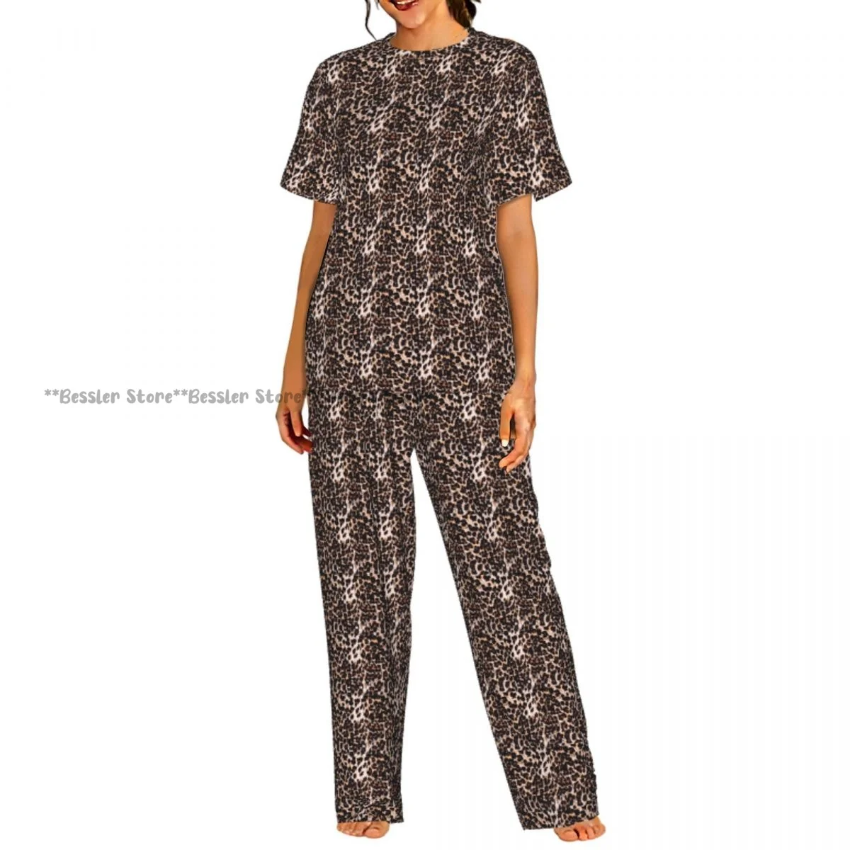 

Women Pajama Sets Lounge Sleepwear Leopard Short Sleeve Nightwear