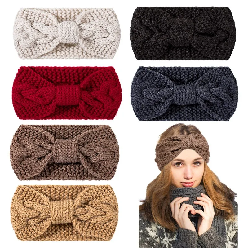 Soild Color Knitted Headbands Winter Ear Warmers Twisted Elastic Turban Women Girls Hairbands Plush Knit Headscarf Headwear