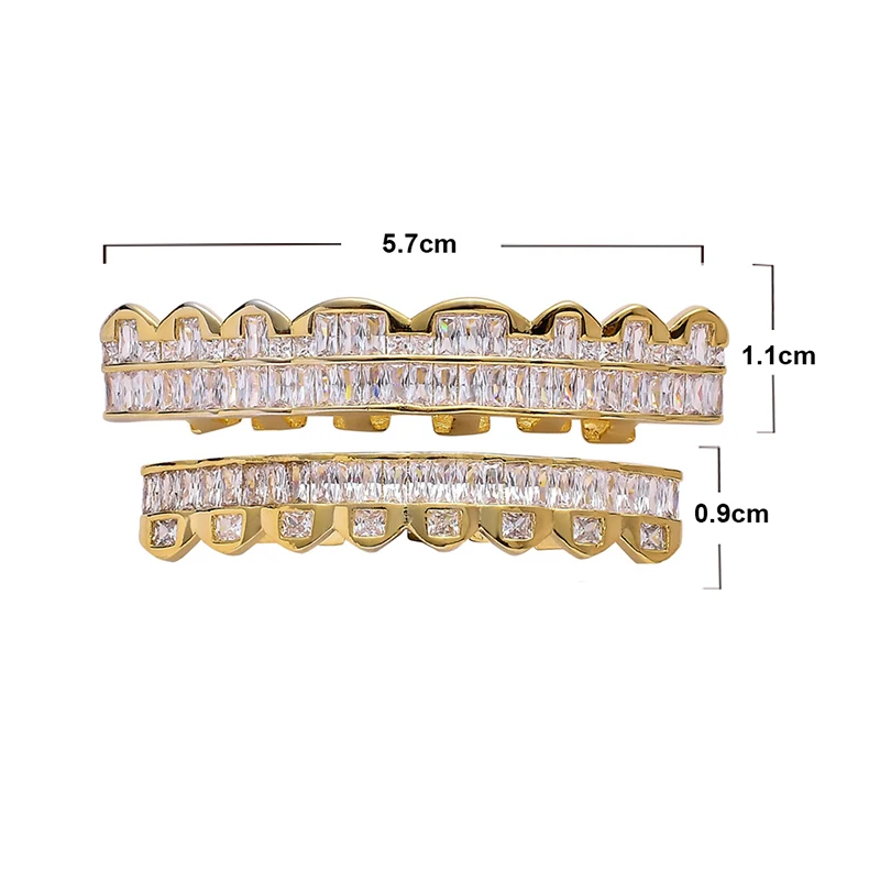 Bubble Letter Baguette Edition Top Model Luxurious Look Teeth Grillz White Gold Plated Hip Hop Jewelry 2023 Drop Shipping Trend