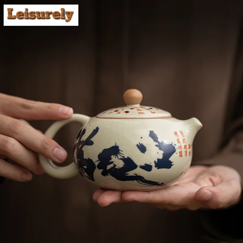 

230ml Imitating Song Ru Kiln Teapot Aesthetic Man Jianghong Xishi Pot Tea Making Kettle with Infuser White Tea Tea Items Craft