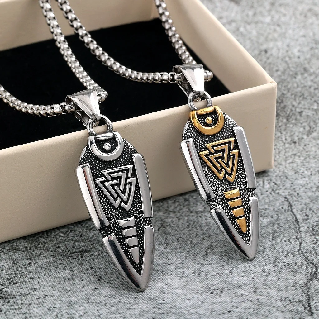 Stainless Steel Necklace Unique Viking Symbol Necklace Geometric Arrowhead Pendant Geometric Vintage Pendant Necklace For Men