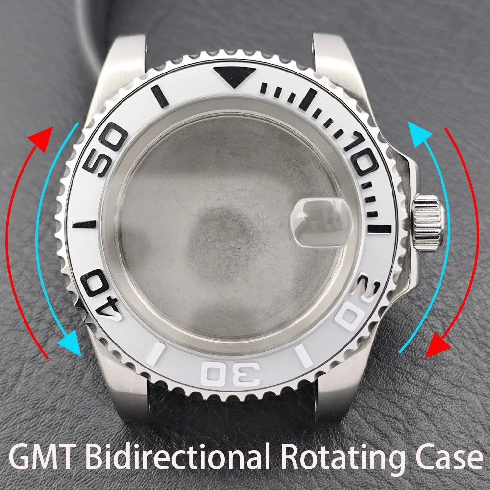 40.5mm Sapphire Glass GMT Bidirectional Rotating Bezel NH35 Case Fit NH34/35/36 Movement Fit 20mm Strap Watch Case Accessories