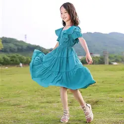 2023 summer princess ruched dress boat neckline short sleeve loose mesh lace kids child toddler teenager 5 6 8 9 10 11 12 years