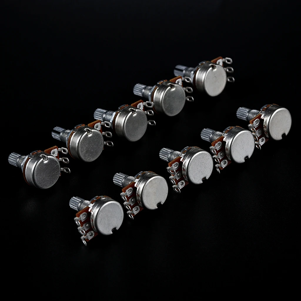 

10x потенциометры для гитары A500K, бас-гитарные горшки, 3-контактный разъемный вал, поворотные аудиоконические потенциометры, детали гитары