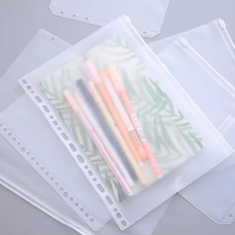 10 unids/lote A4 B5 A5 A6 A7 archivador estándar transparente PVC bolsa de hojas sueltas con cremallera de estilo propio organizador carpeta de productos