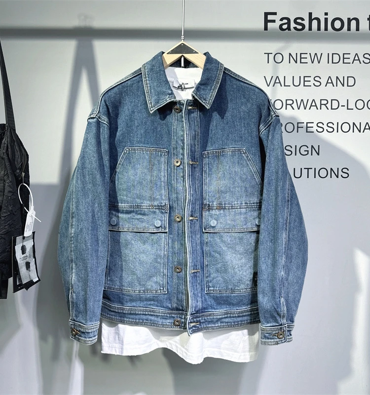 

Мужская джинсовая куртка в стиле ретро, осенне-зимняя, новая, повседневная, рабочая, с карманами, длинными рукавами, приталенного кроя, верхняя одежда