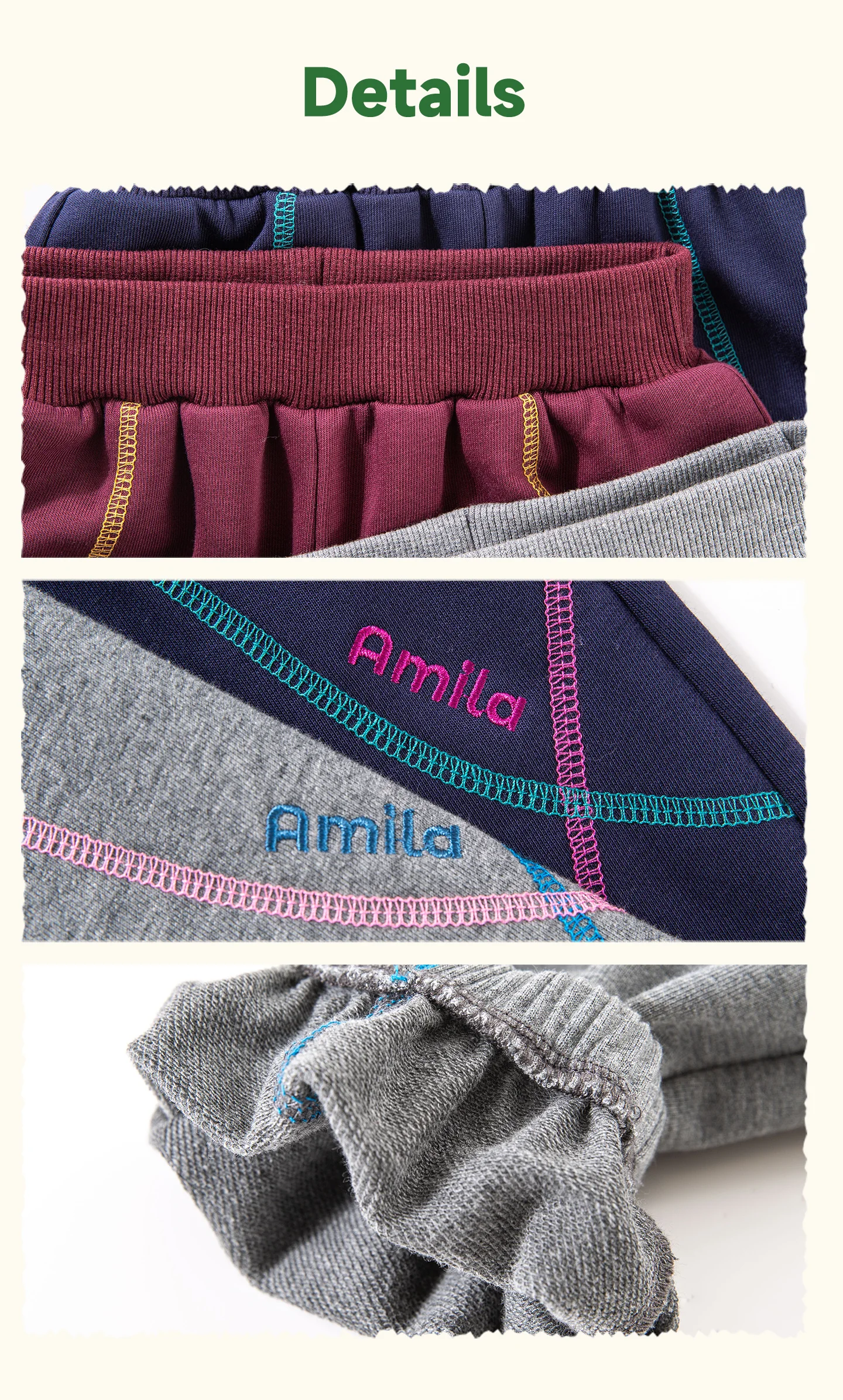 Amila 2026 Herbst Neue Kinder-Freizeithose Sportliche Hose mit Bündchen, Farbblock-Streifen, Marken-Stickerei, Modische, Bequeme Alltagshose – Detail 8