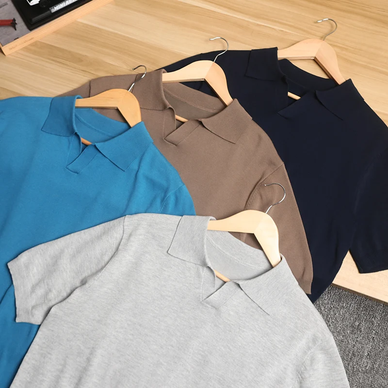 Elegant Cuban Collar Knitted Short Sleeve  Shirt Versatile Casual Breathable Summer T-Shirt for Young Men in Standard Fit