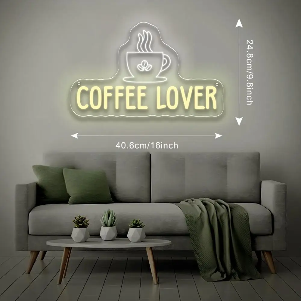 Coffee Lover Neon Sign LED Wall Art USB Powered Acrylic Mug Bean Steam Glow Lamp Cafe Kitchen Breakfast Nook Warm Gift Decor