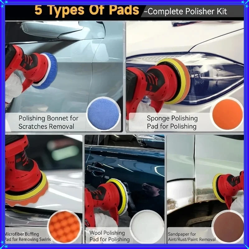 Electric Cordless Car Polisher 8 Gears Polishing Machine Waxing Sanding Sealing Power Tools  For 18V For Milwaukee Battery