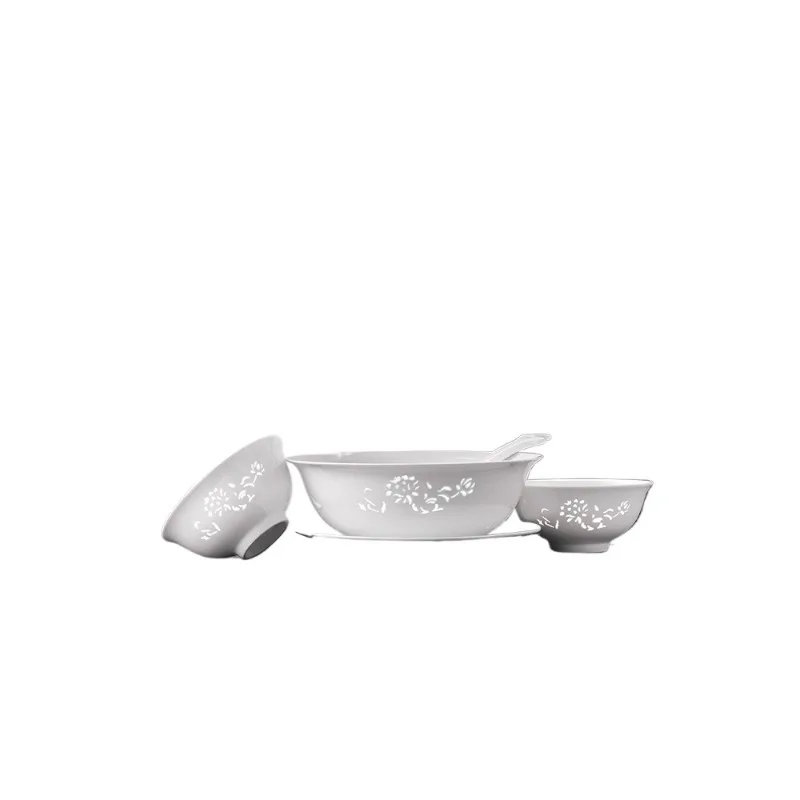 Ceramic Chinese solid color rice bowl, noodle bowl, dinner plate, household underglaze colorless tableware set