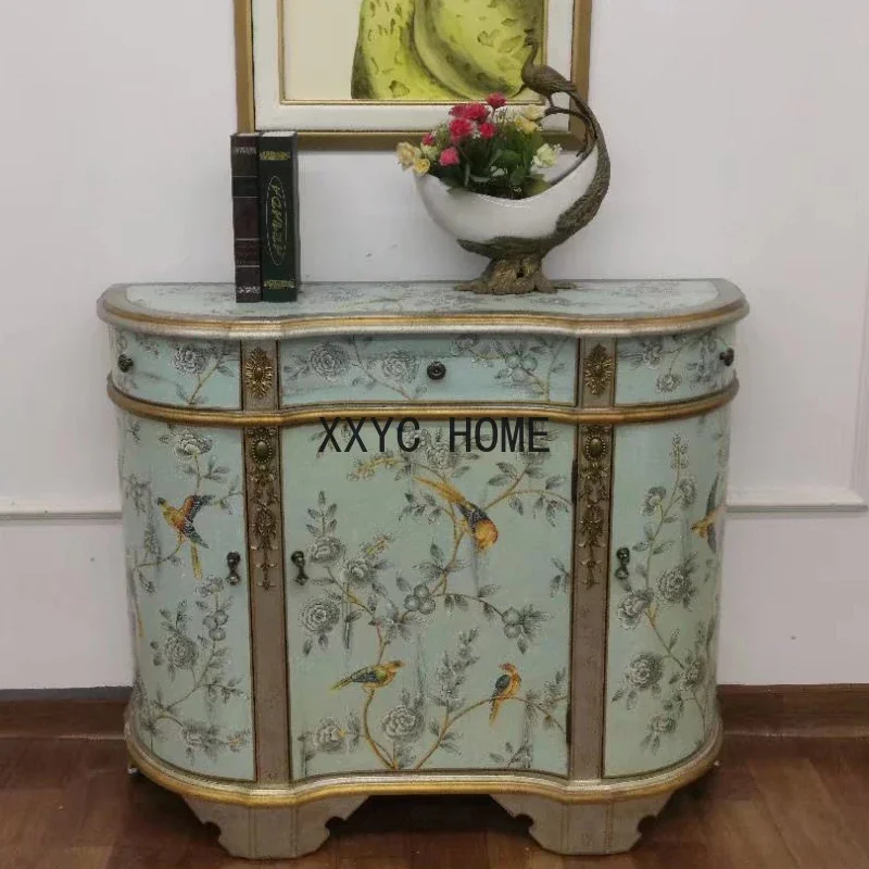 

Окрашенный ретро входной шкаф для гостиной, полукруглый шкаф для хранения вещей, европейский небольшой боковой шкаф, новый китайский стиль