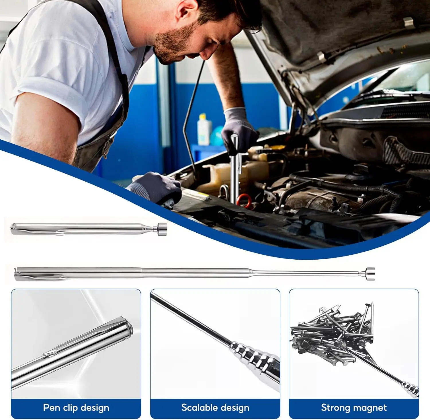 Telescopic Magnetic Pickup Tool with Claw Grabber Flexible Extendable Magnetic Pick-Up for Automotive Repair 1-3Pcs Optional