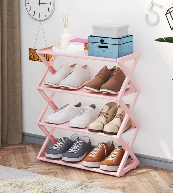 3-Tier Stackable Shoe Rack, Foldable X-Design Plastic Organizer for Entryway Bedroom Dorm, Easy Assembly Space Saving