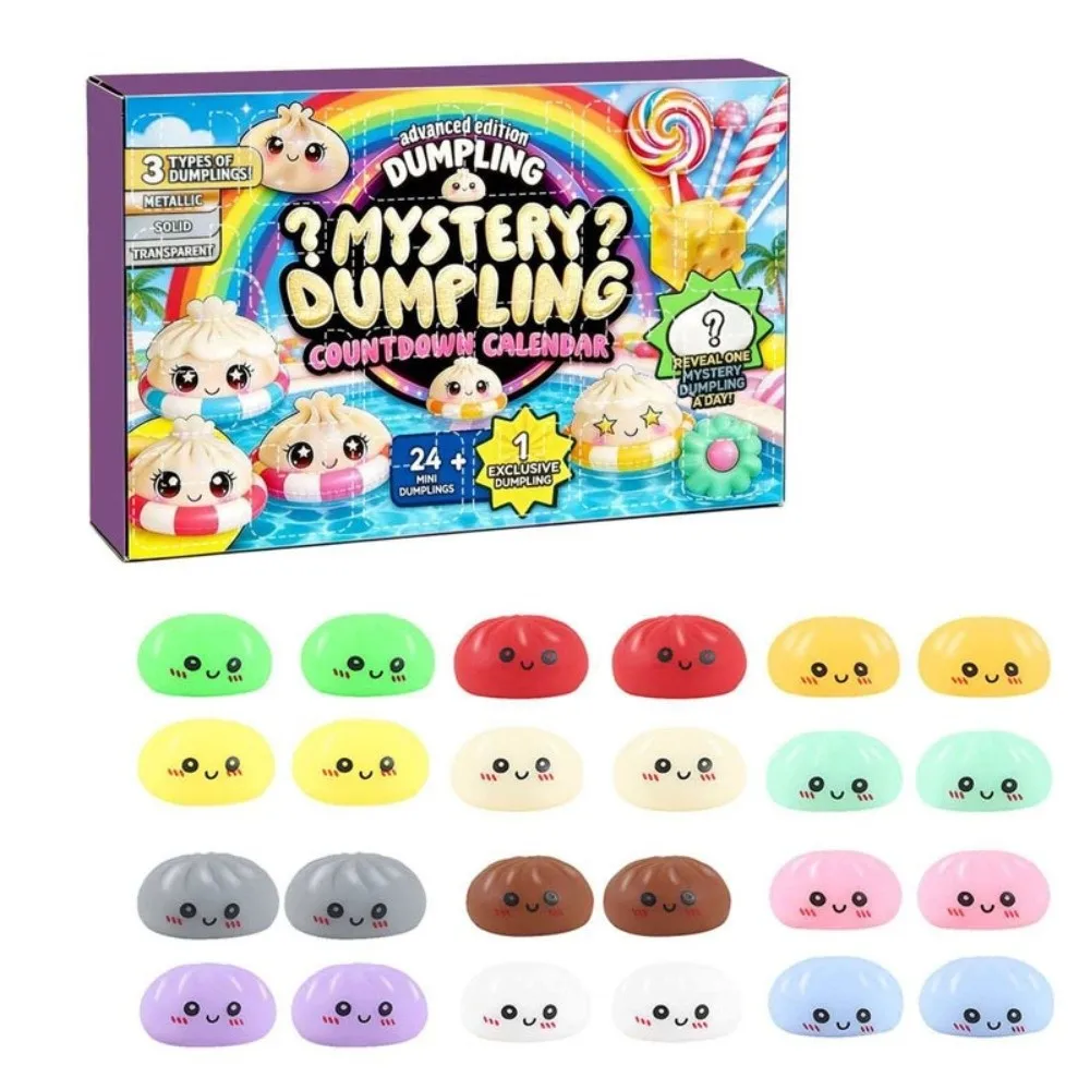 

Surprise Sensory Toy Surprise Dumpling Stress Relief Glue Squeeze Toy Set Xiaolongbao Countdown Calendar 24 Day Christmas Gift