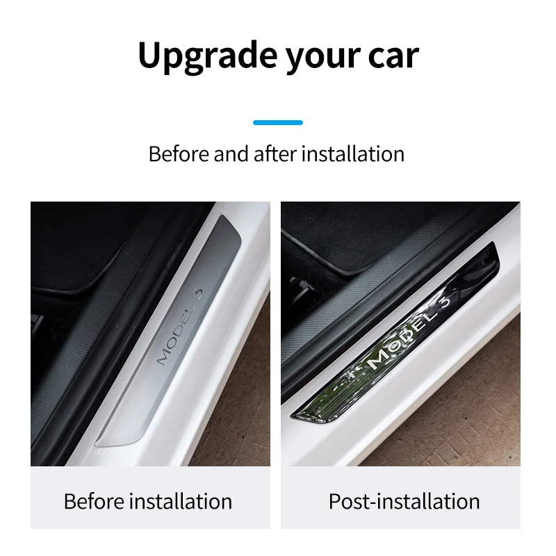 Suitable for Tesla Model Y/3–2PCS Stainless Steel Front & Rear Door Threshold Protector Strips, Anti-Scratch Welcome Pedal Films