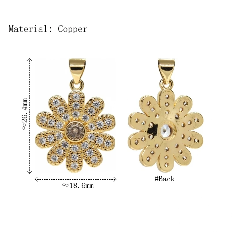 

2Pcs Copper Pendant Plant Flower Cubic Zirconia Gold Color Invisible Setting Approx 18.6x26.4mm Jewelry Special Gift For Women
