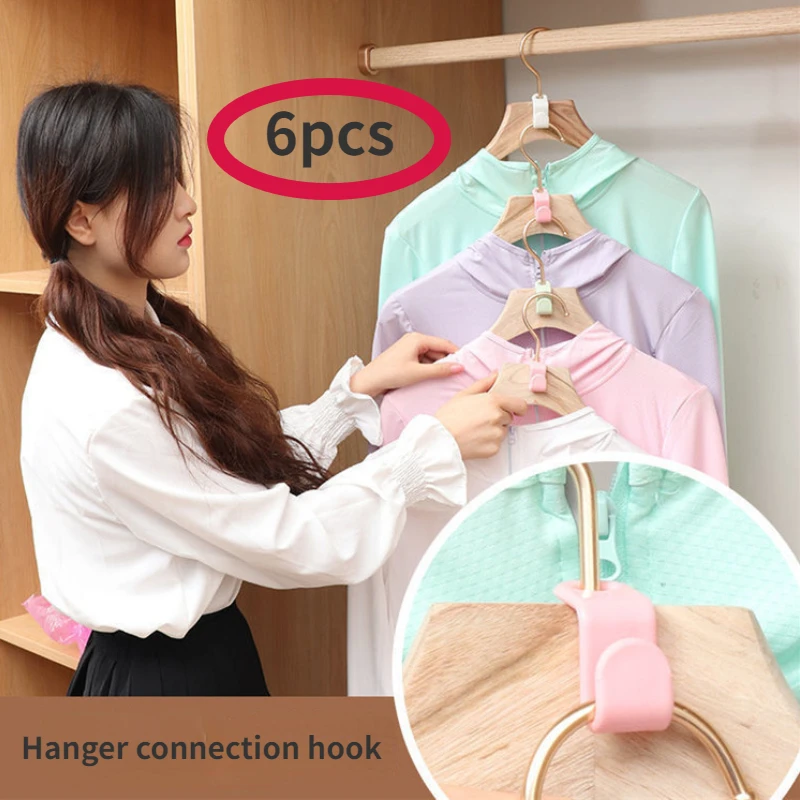 Practical 6pcs S-Type Wardrobe Clothes Connect Hangers Hook Stacking Coat Scarf Shirt Sweater Bedroom Rack Home Organizer Shelf