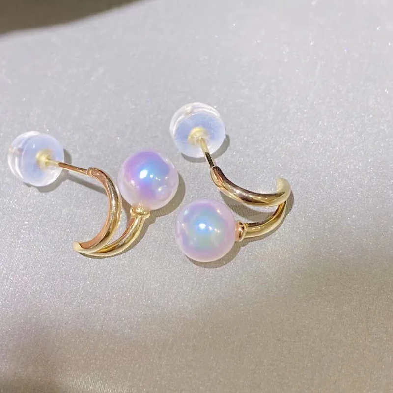 

Серьги-гвоздики из 18-каратного золота с жемчугом Акойя, круглые серьги с блеском ААА, мини-ювелирные изделия с жемчугом Hanadama, подарок для женщин