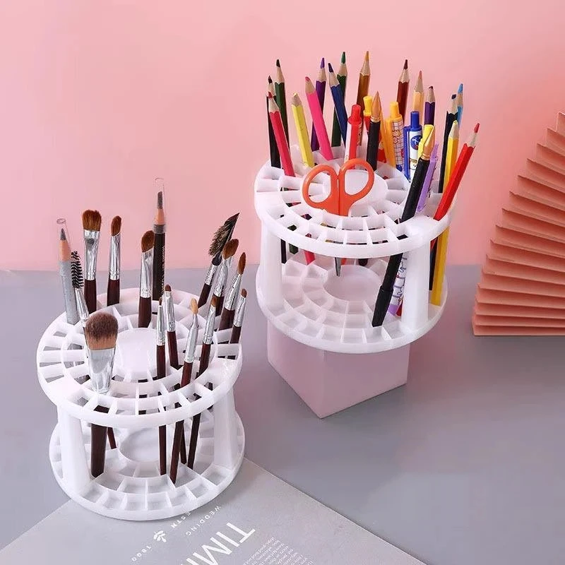 1Pcs Multi Hole Plastic Pencil Storage Rack Makeup Brush Holder For Desk Office Makeup Artist Classroom Stationery Storage