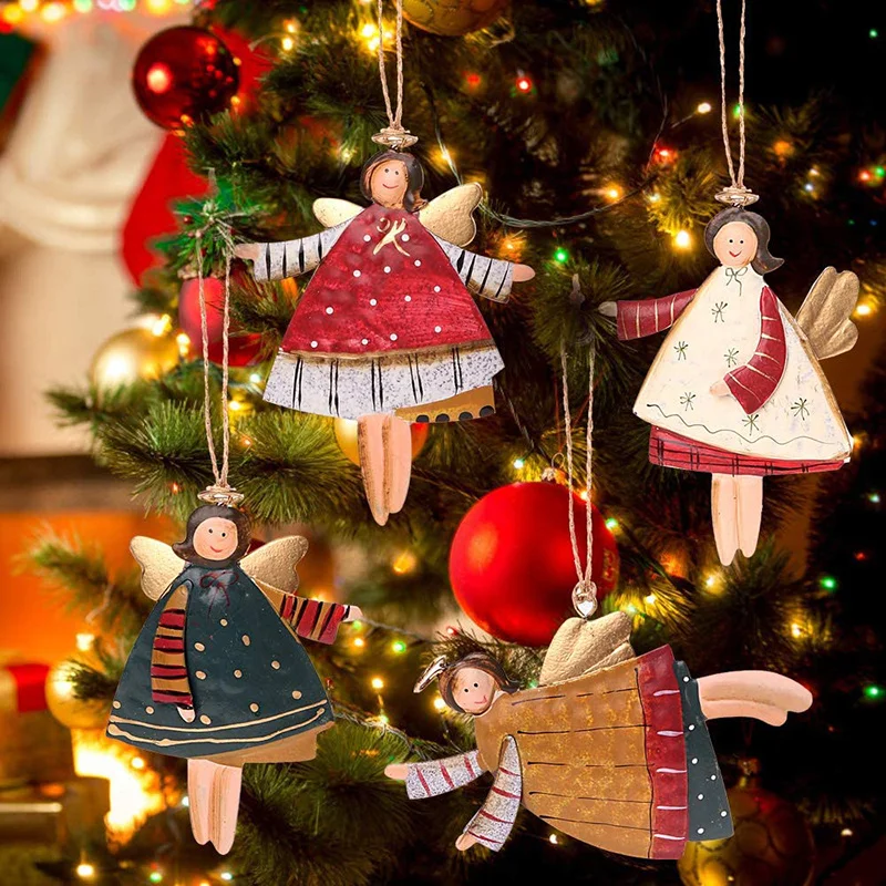 The New Angel Nordic Iron Christmas Ornaments Pendants Hanging Navidad Gifts New Year  Xmas Tree Decor Home Decoration