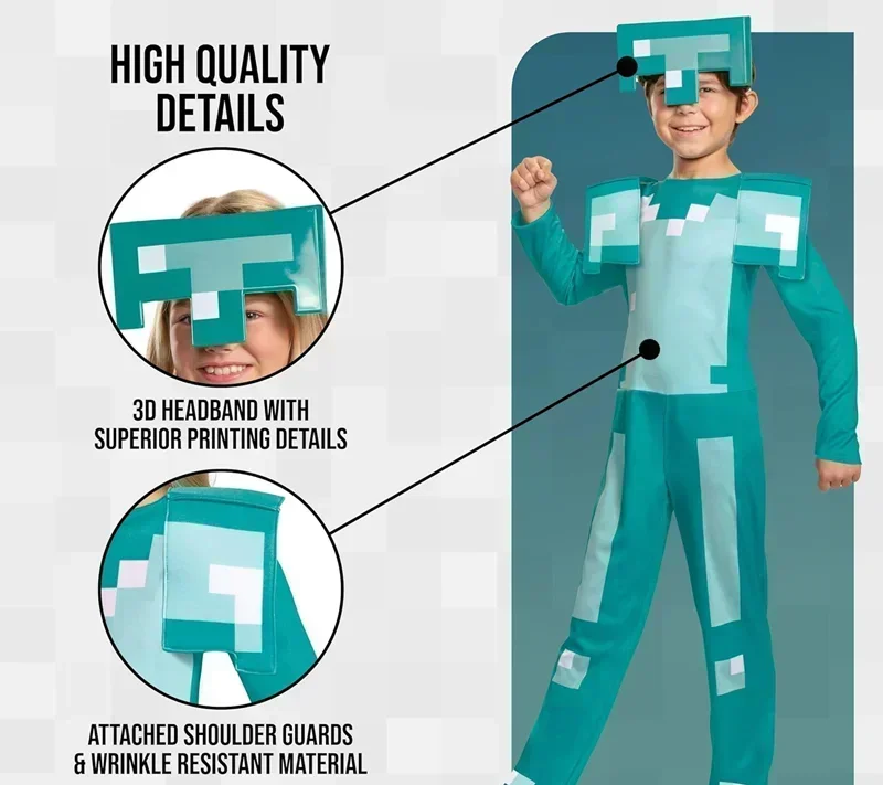 مجموعة شخصيات لعبة أنيمي الماس درع تأثيري حلي كرنفال فستان حفلة قناع كلاسيكي الزاحف ملابس الأطفال