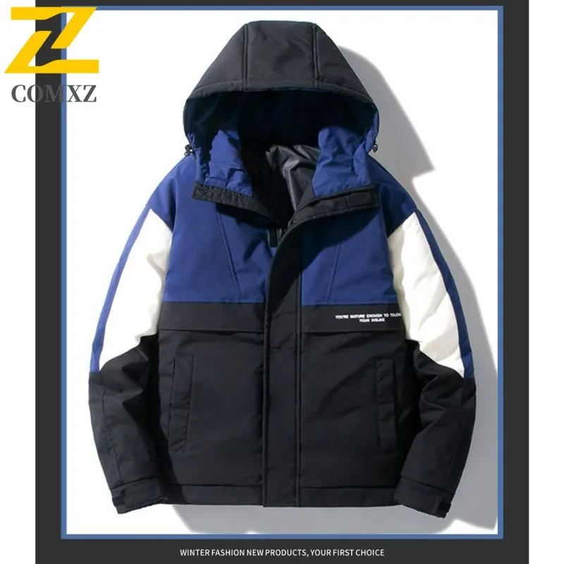 COMXZ الرجال سترة منفوخة كلاسيكية جديدة الربط الوقوف طوق التخييم خفيفة الوزن سترة عادية الصيد يندبروف الشتاء الملابس #2