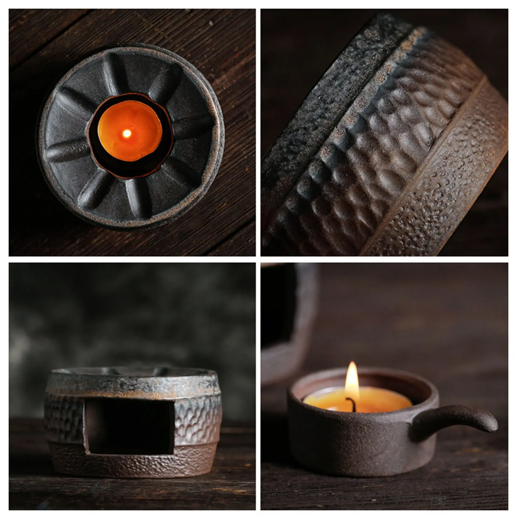 

-[Retail TX] Japanese Coarse Pottery Handmade Teapot Warmer Retro Tea Heater Candle Stand Tea Stove Kung Fu Teapot