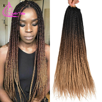Synthetic Box Braids 18 24Inch Long Ombre Crochet Braiding Hair Extensions Dark Brown Light Brown Blonde Woman Braided Hair