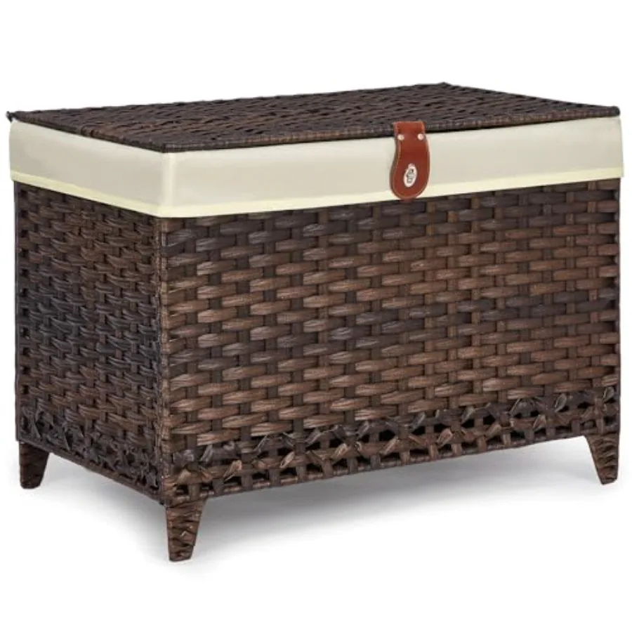 

Wicker Storage Basket with Lid, Rattan Shelf Basket with Removable Liner Bag, Storage Bin, Storage Trunk with Heightened Feet,
