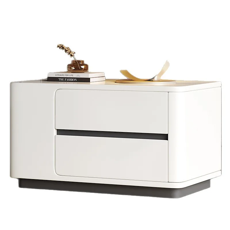 

Italian minimalist solid wood paint bedside table large simple modern home bedroom bedside table high-end sense light luxury